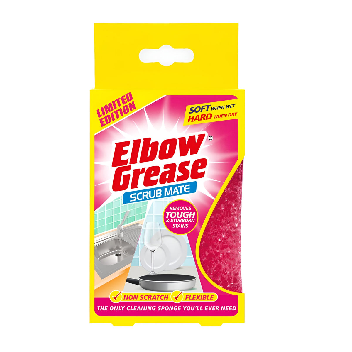 151 Elbow Grease Scrub Mate Pink 9.5cm x 14cm EG69 | Removes Tough and Stubborn Stains | Non Scratch | Flexible
