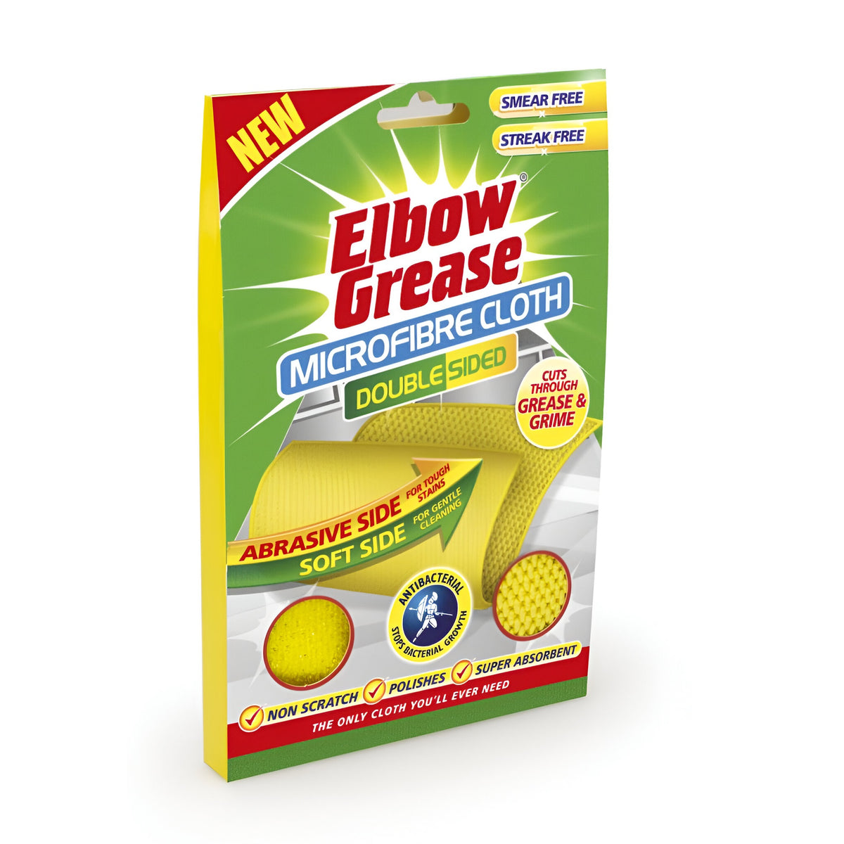 151 Elbow Grease Double Sided Microfibre Cloth Yellow EG76 | Smear Free | Streak Free | Cuts Through Grease and Grime | Non Scratch | Polishes | Super Absorbent | Antibacterial - Stops Bacterial Growth