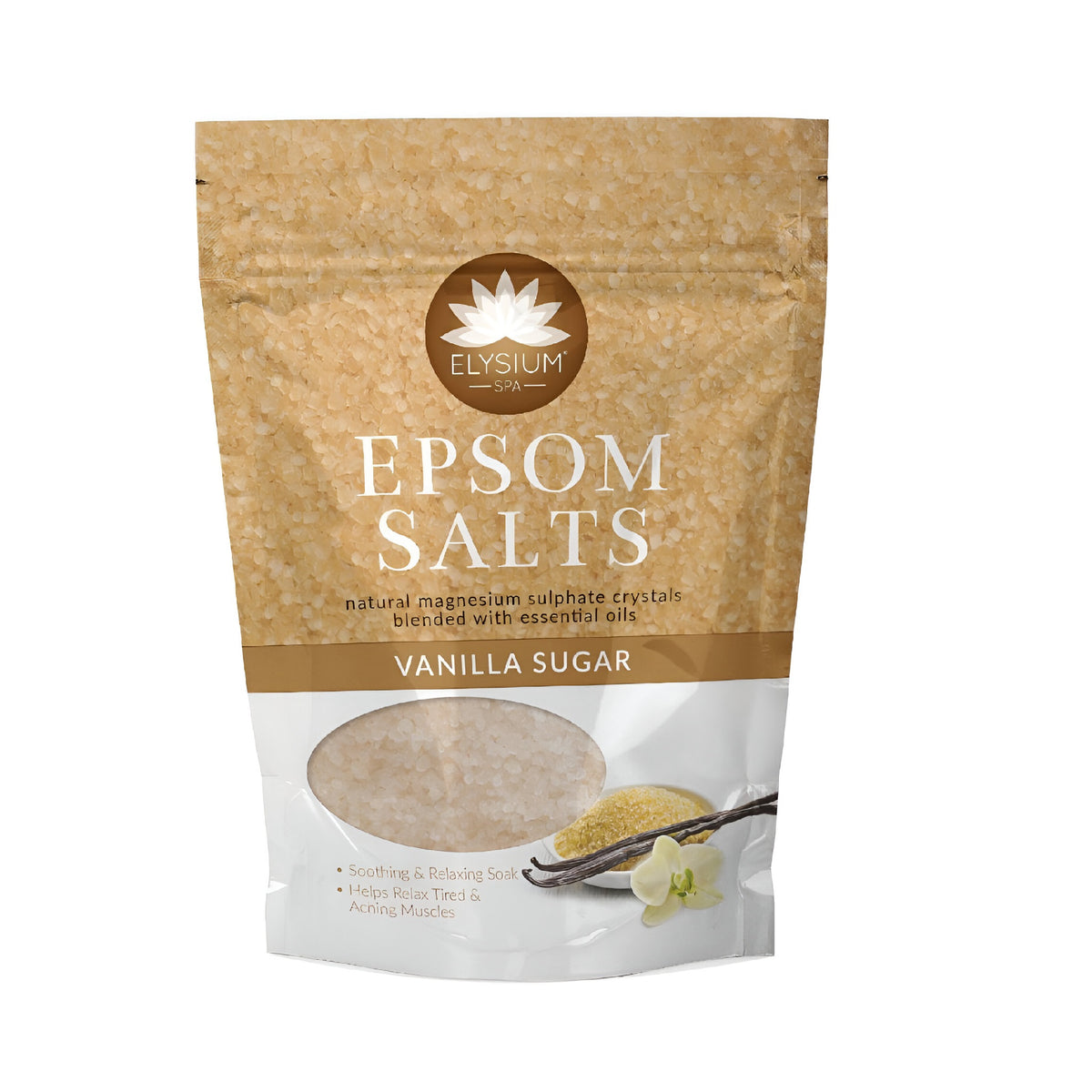 151 Elysium Spa Epsom Salts Vanilla Sugar Brown 450g ELY1020 | Soothing and Relaxing Soak | Helps Relax Tired and Aching Muscles