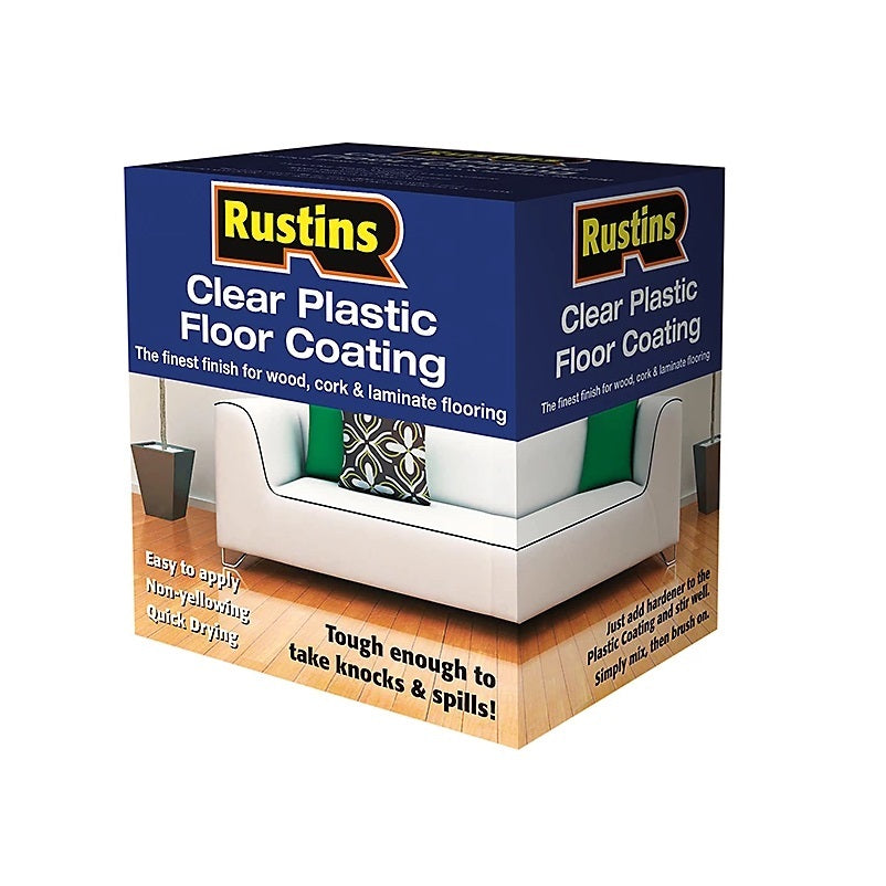 Rustins Plastic Floor Coating Kit Satin Finish Clear 230mm x 183mm x 237mm 4Ltr PCFS4000 | Easy to Apply | Non-Yellowing | Quick Drying | Finest Finish for Wood Cork and Laminate Flooring | Tough Enough to Take Knocks and Spill