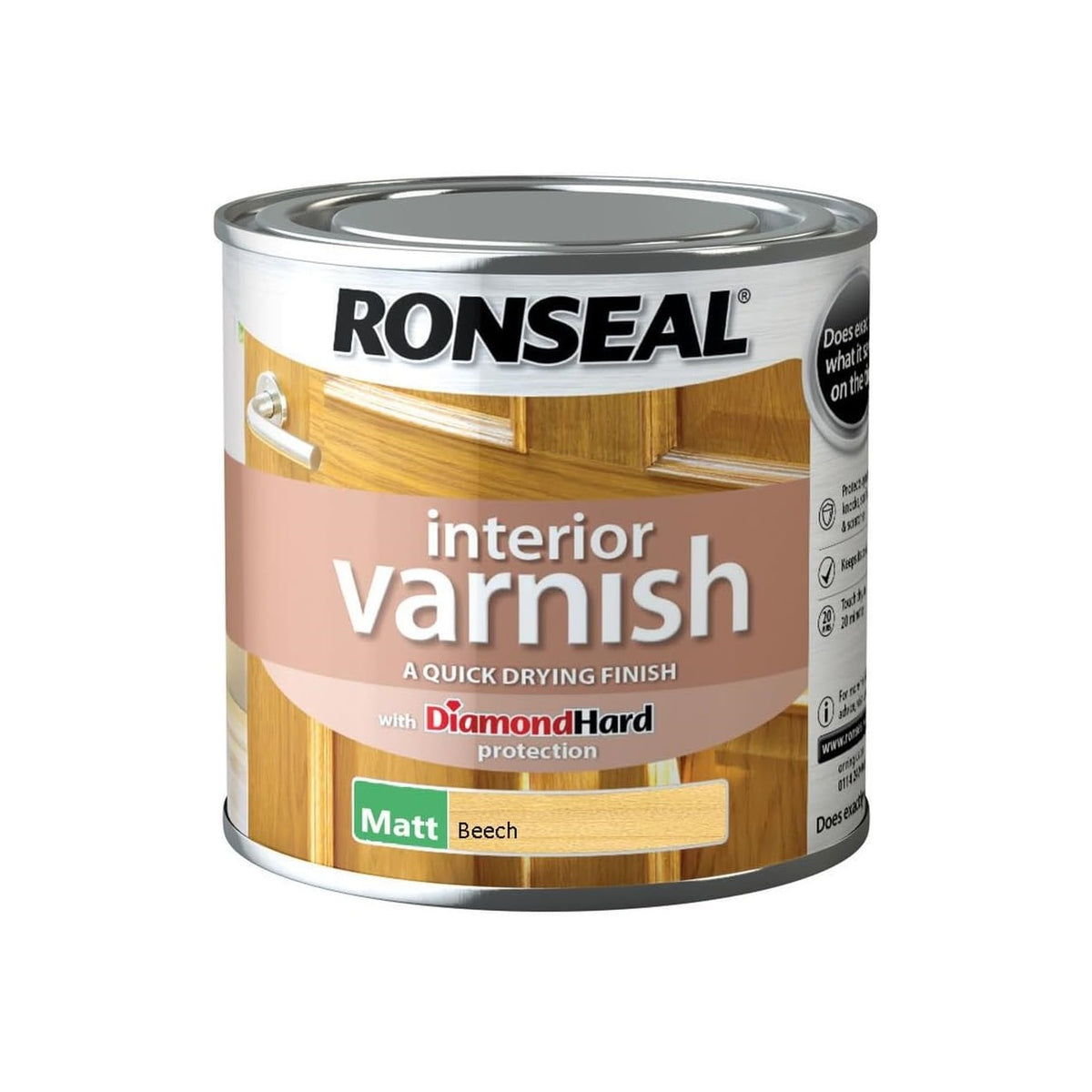 Ronseal Quick Dry Interior Varnish Matt Finish Paint Beech 250ml 36854 | Low Odour | Diamond Hard Protection