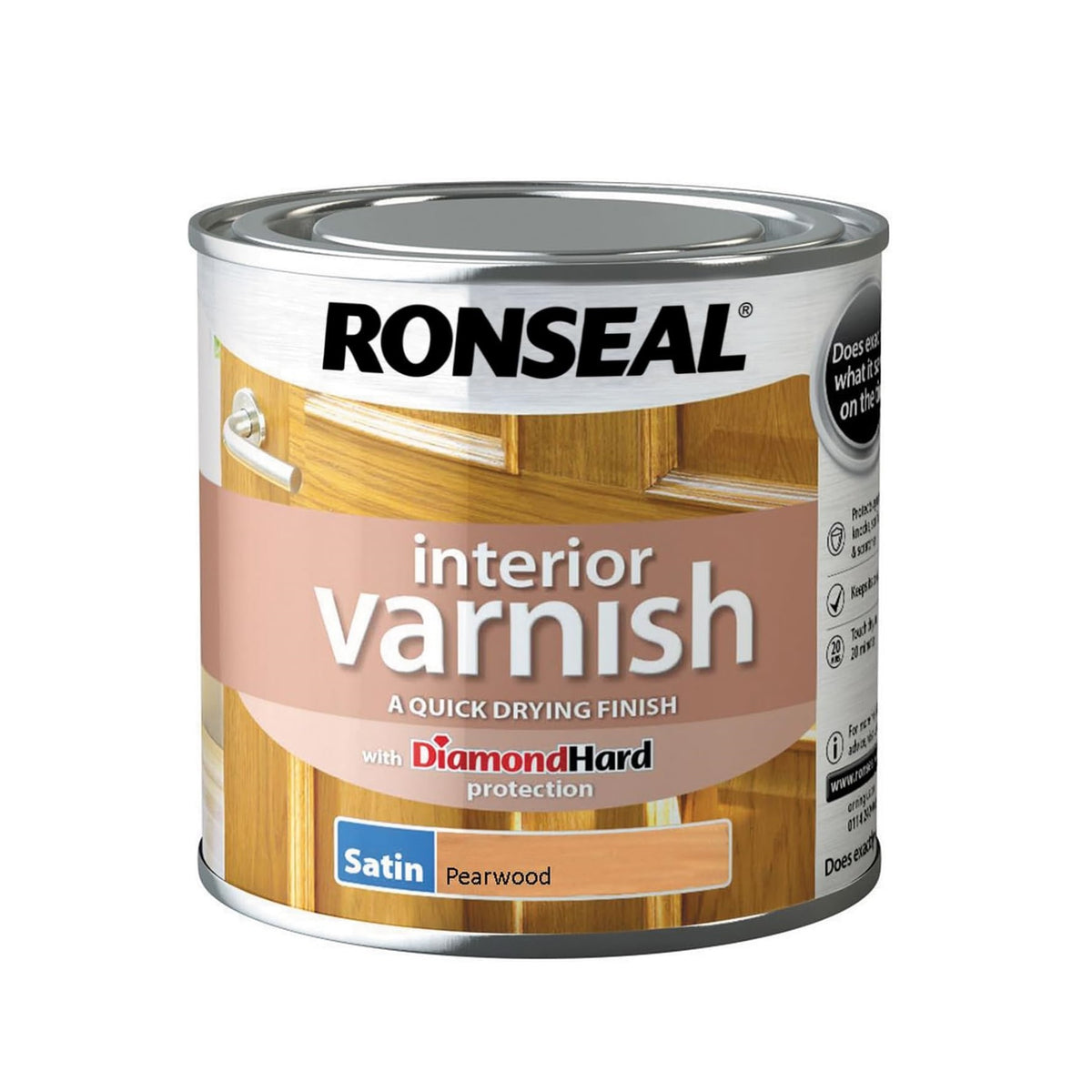Ronseal Quick Dry Interior Varnish Satin Finish Paint Pearwood 250ml 36819 | Low Odour | Diamond Hard Protection