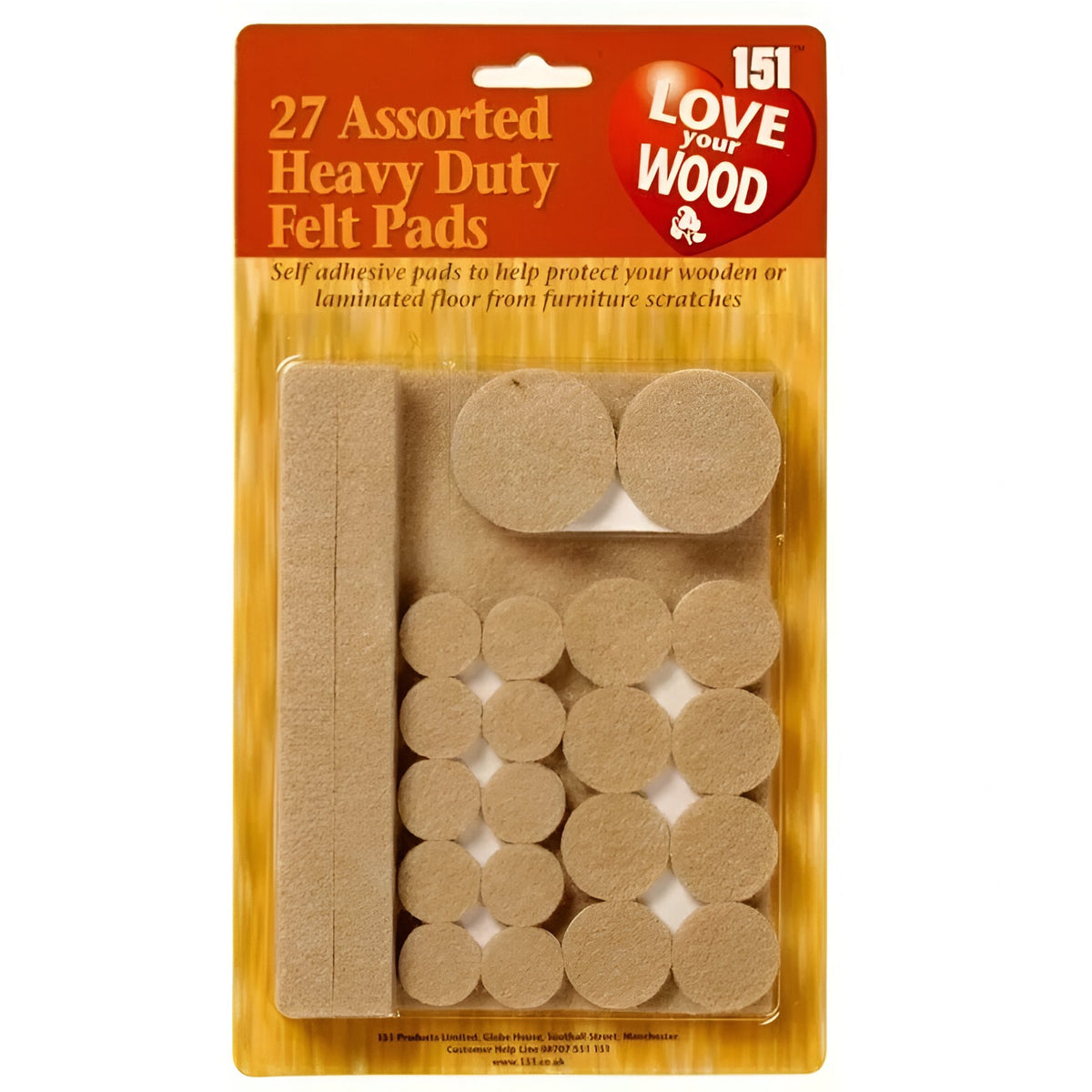 151 Felt Pads Brown Pack of 27 KC4384 | Heavy Duty | Self Adhesive