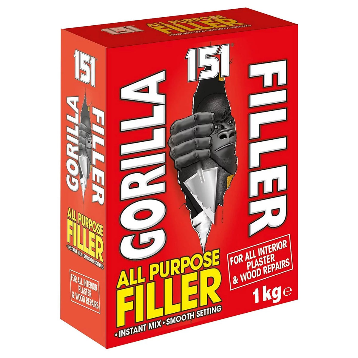 151 Gorilla All Purpose Filler White 1Kg GF6 | Instant Mix | Smooth Setting | For All Interior Plaster and Wood Repairs