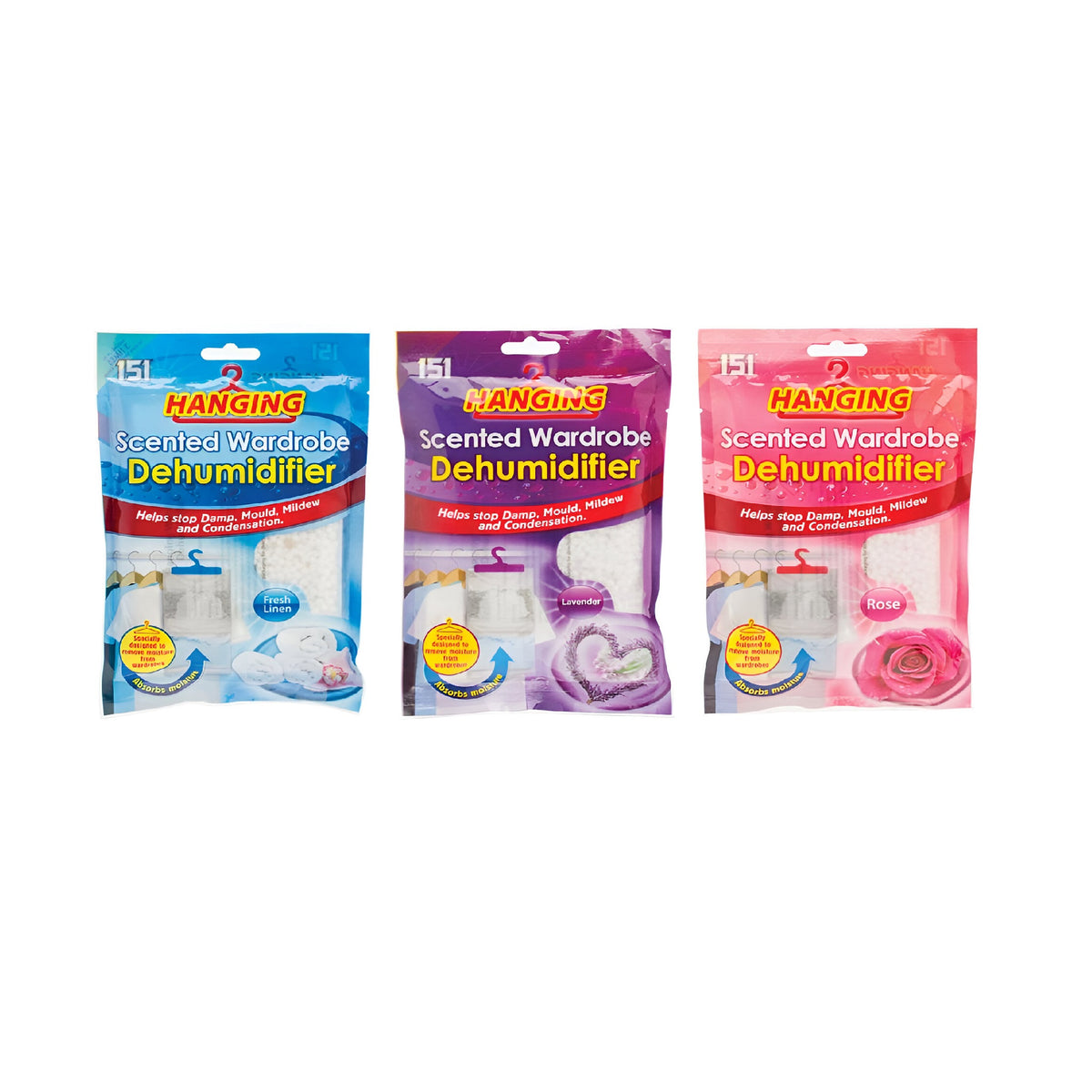 151 Hanging Scented Wardrobe Dehumidifier Assorted 180g Pack of 1 1511153 | Helps Stop Damp - Mould - Mildew and Condensation | Specially Designed to Remove Moisture from Wardrobes