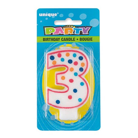 Unique Party Spotty Party Birthday Polka Dot Candle Number 3 Multicoloured 8cm 37303 | Suitable for Anniversaries and Other Special Occasions