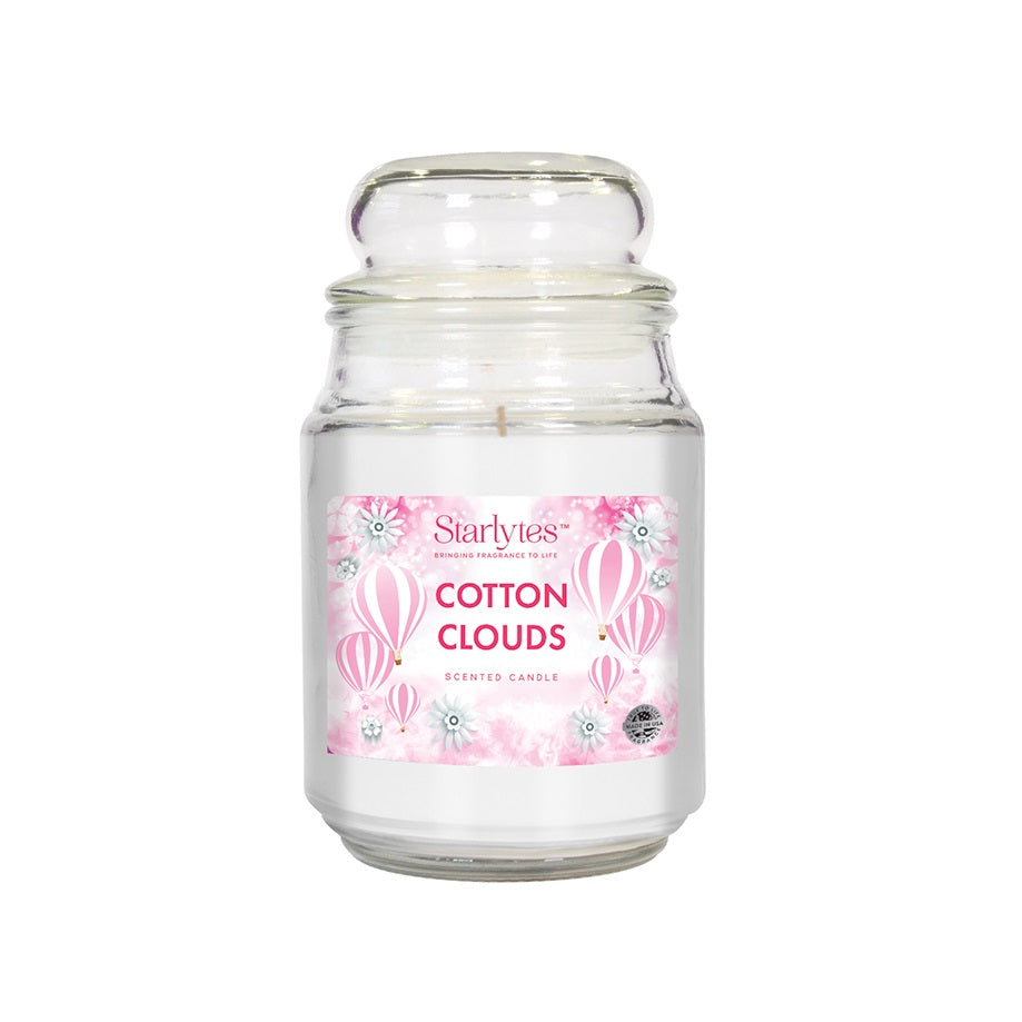 Starlytes Cotton Clouds Scented Glass Jar Candle White 510g | 125Hr Burn Time