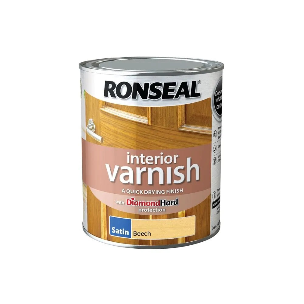 Ronseal Quick Dry Interior Varnish Matt Finish Paint Beech 750ml 36832 | Low Odour | Diamond Hard Protection