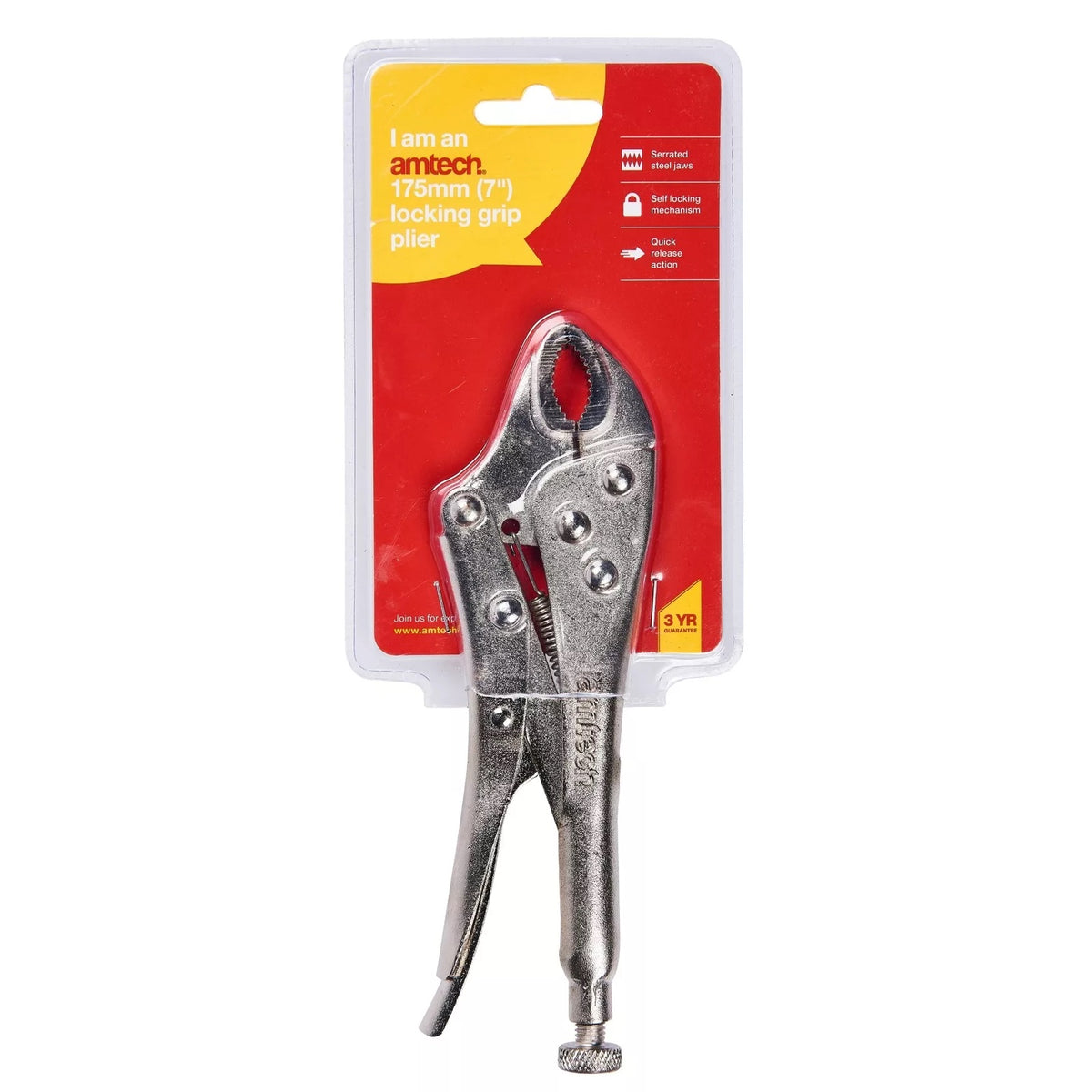 Amtech Curved Jaws Locking Grip Plier Nickel Plated 7-Inch C1400 | Self Locking Mechanism | Quick Release Action