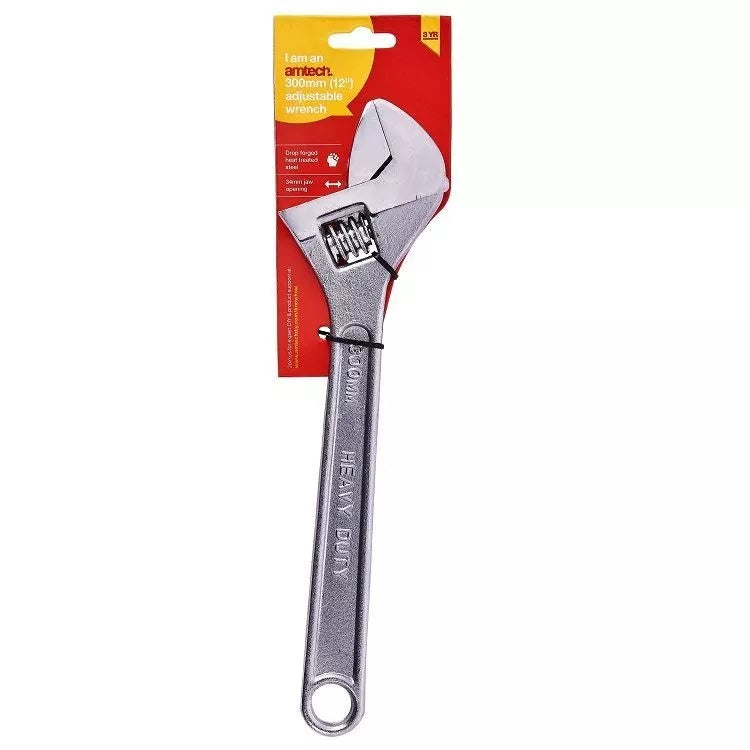 Amtech Adjustable Wrench Silver 12-Inch C2100 | Drop Forged Heat Treated Steel | 34mm Jaw Opening