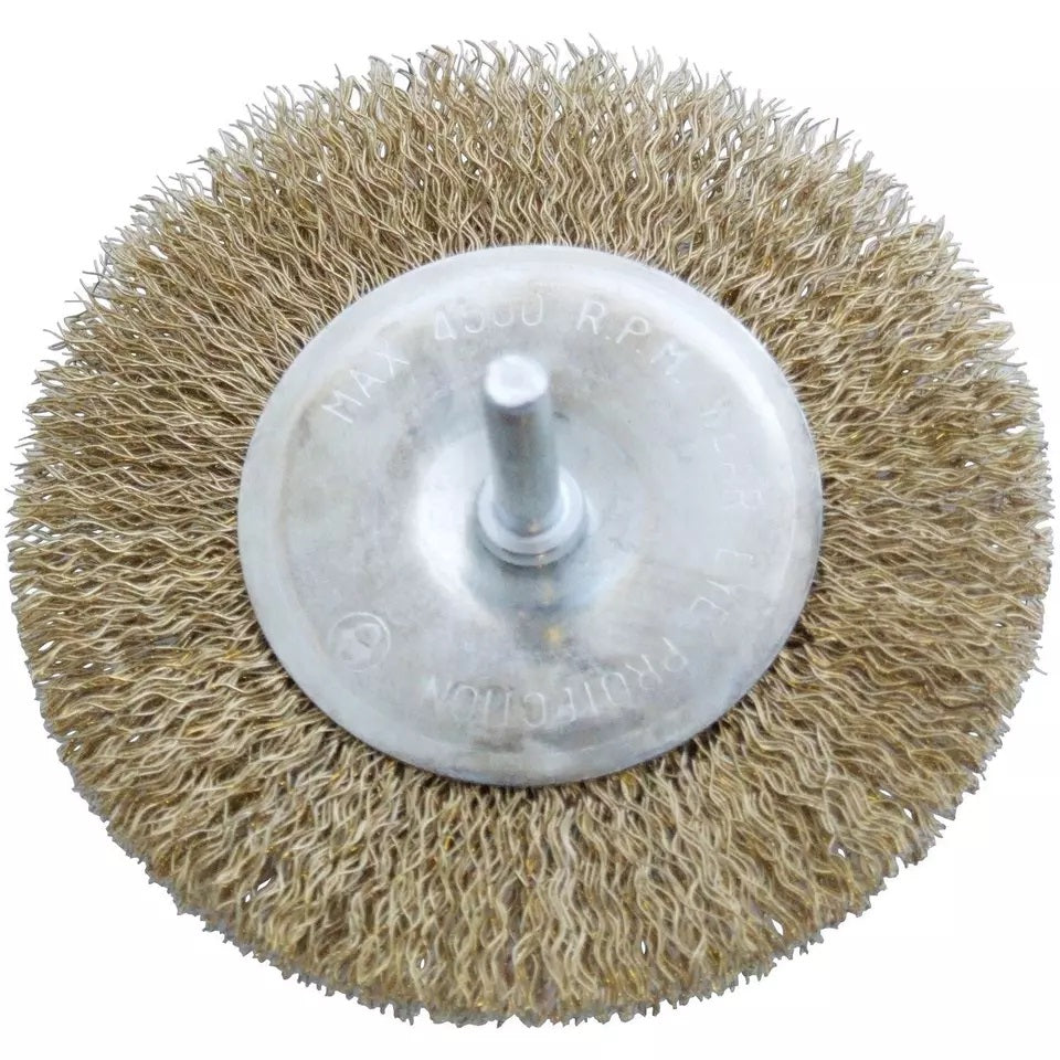 Amtech Wire Wheel Brass Plated 4-Inch F3300 | 6.25mm Shaft | Max 4500 RPM | Brass Plated Steel Wire for Effective Clean