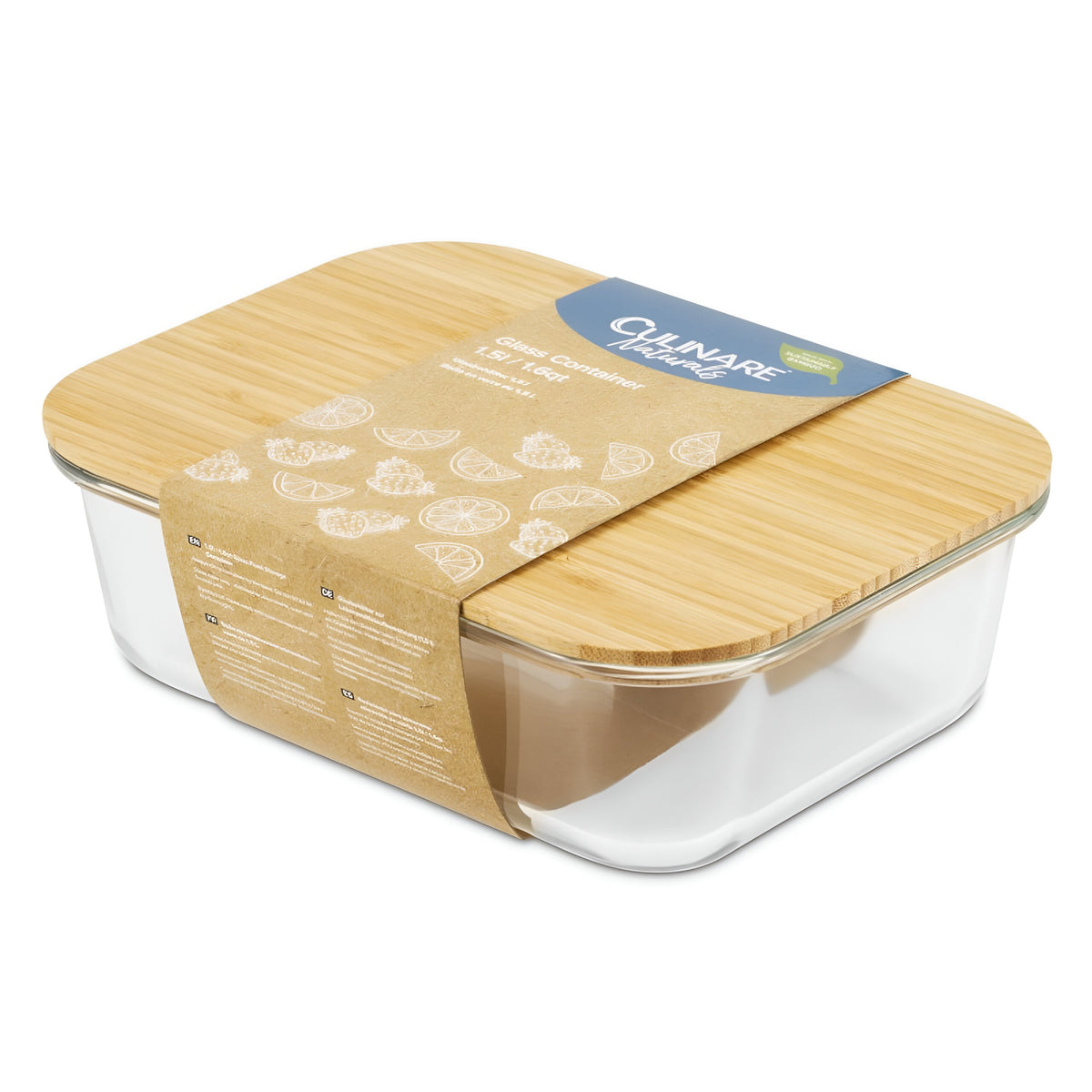 Culinare Glass Food Storage Container with Natural Bamboo Lid Clear 1.5Ltr C70025