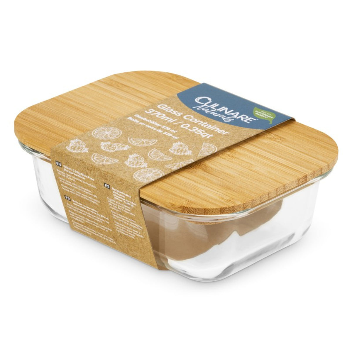Culinare Glass Food Storage Container with Natural Bamboo Lid Clear 370ml C70022