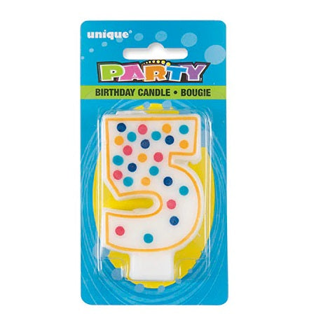 Unique Party Spotty Party Birthday Polka Dot Candle Number 5 Multicoloured 8cm 37305 | Suitable for Anniversaries and Other Special Occasions