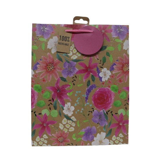 Clairefontaine Eurowrap Kraft Floral Gift Bag with Lovely Floral Pattern Multicoloured Large 26.5cm x 14cm x 33cm 34933-2C