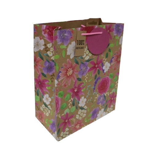 Clairefontaine Eurowrap Kraft Floral Gift Bag with Lovely Floral Pattern Multicoloured Large 26.5cm x 14cm x 33cm 34933-2C