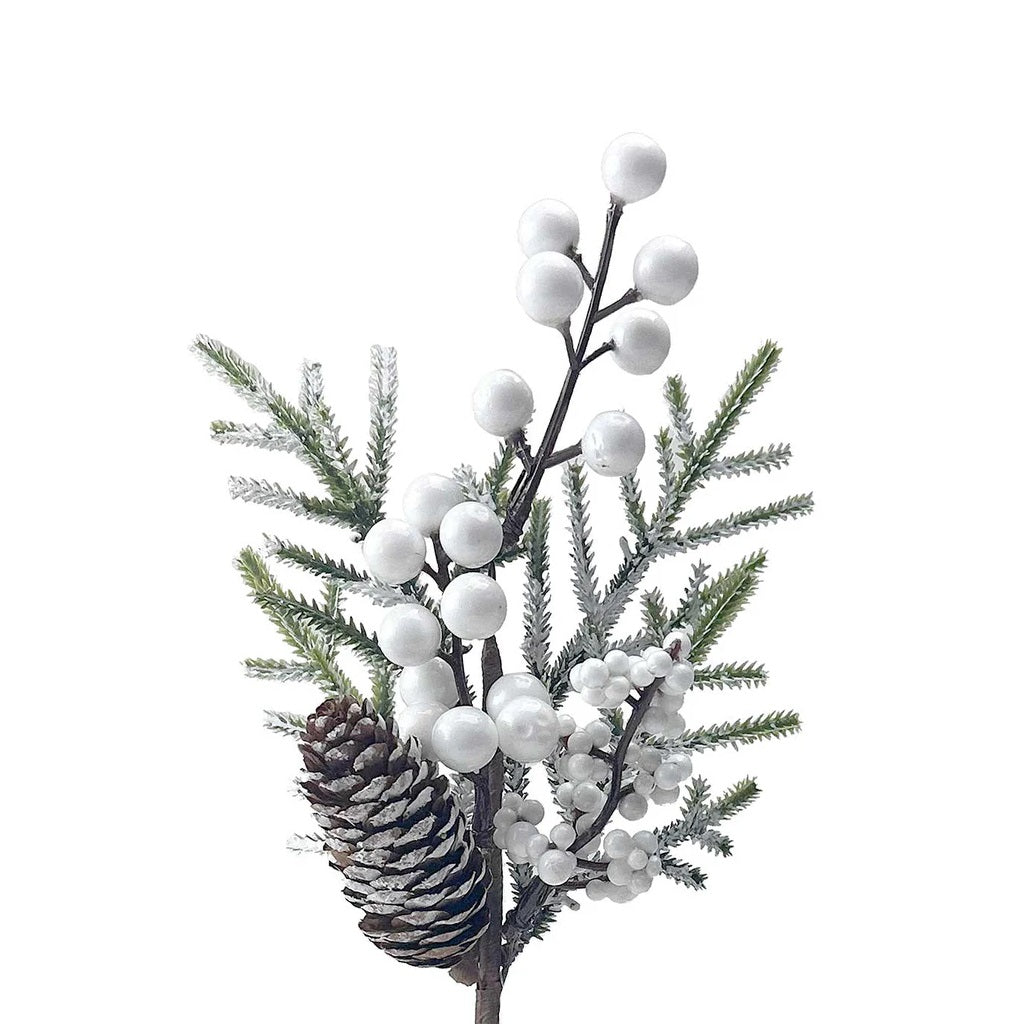 Davies Christmas Artificial Frosty Berry Pick Green and White 59849