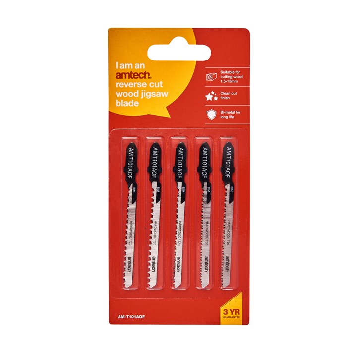 Amtech Wood Jigsaw Blade Set Silver 81mm Pack of 5 AMT101AOF | T-Shank Fitting | Bi-Metal | 20 TPI
