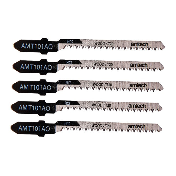 Amtech Wood Jigsaw Blade Set Silver 76mm Pack of 5 AMT101AO | T-Shank Fitting | High Speed Steel | 18 TPI