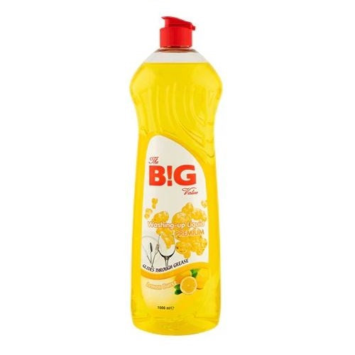 The B!G Value Premium Washing Up Liquid Original Lemon Scent Yellow 1000ml | Glides Through Grease