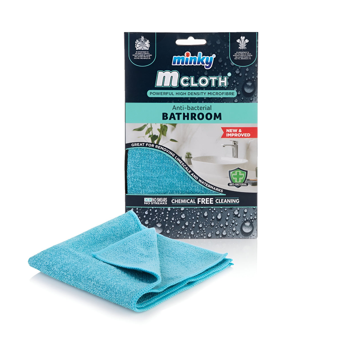 Minky Anti - Bacterial Bathroom M Cloth Blue | Powerful High Density Microfibre | Great for Removing Limescale and Watermarks | No Smears | No Streaks | Chemical Free Cleaning