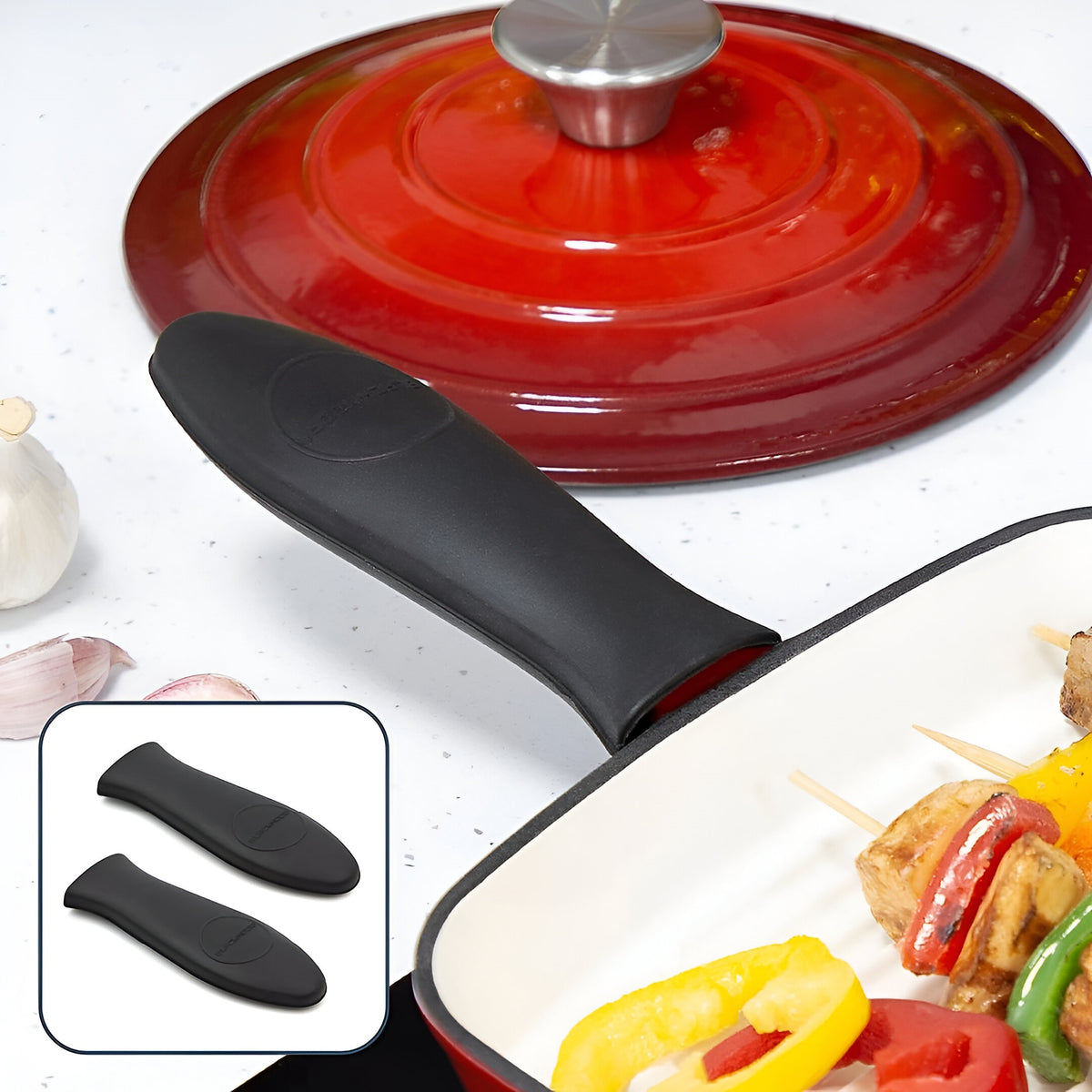Blackmoor Silicone Cookware Grips Set Black 67679 | Includes 2 x Pan Handle Grips | 2 x Dish Handle Grips | Dishwasher Safe | Handle Slot for Easy Storage