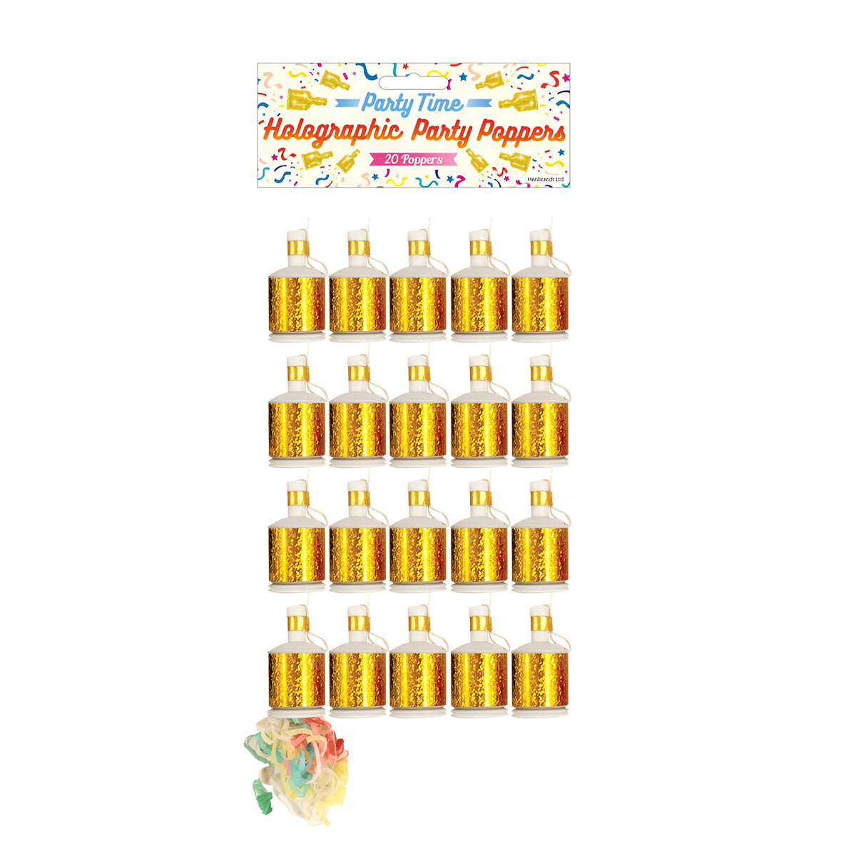 151 Holographic Party Poppers Gold Pack Of 20 X39036