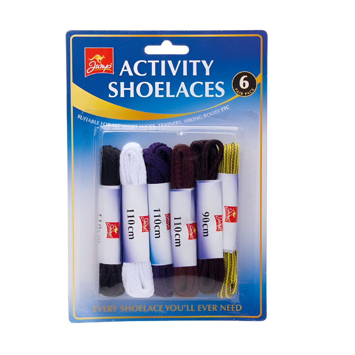 151 Jump Activity Shoelaces Assorted Colours Pack of 6 BS100148 | Suitable for All Sport Shoes - Trainers and Hiking Boots