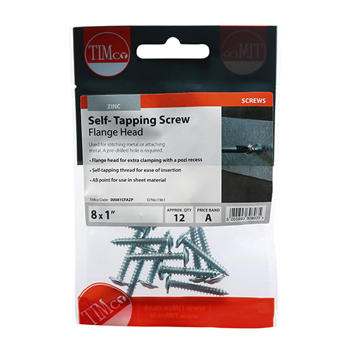 Timco Flange Head Self Tapping Zinc Plated Carbon Steel Screws Silver 4.2mm x 25mm Pack of 12 00081CFAZP
