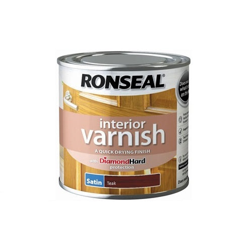 Ronseal Quick Dry Interior Varnish Satin Finish Paint Teak 250ml 36827 | With Diamond Hard Protection | Dries in 20-Minutes