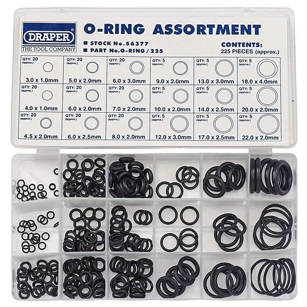 Draper O-Ring Assortment Black Pack of 225 56377