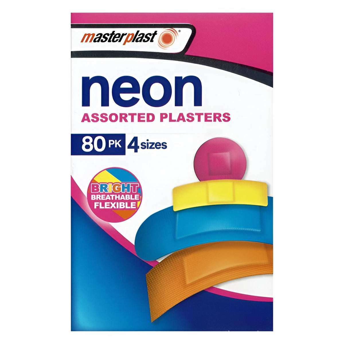 151 Masterplast Neon Assorted Plasters Assorted Colours Pack of 80 MP1096 | Bright | Breathable | Flexible