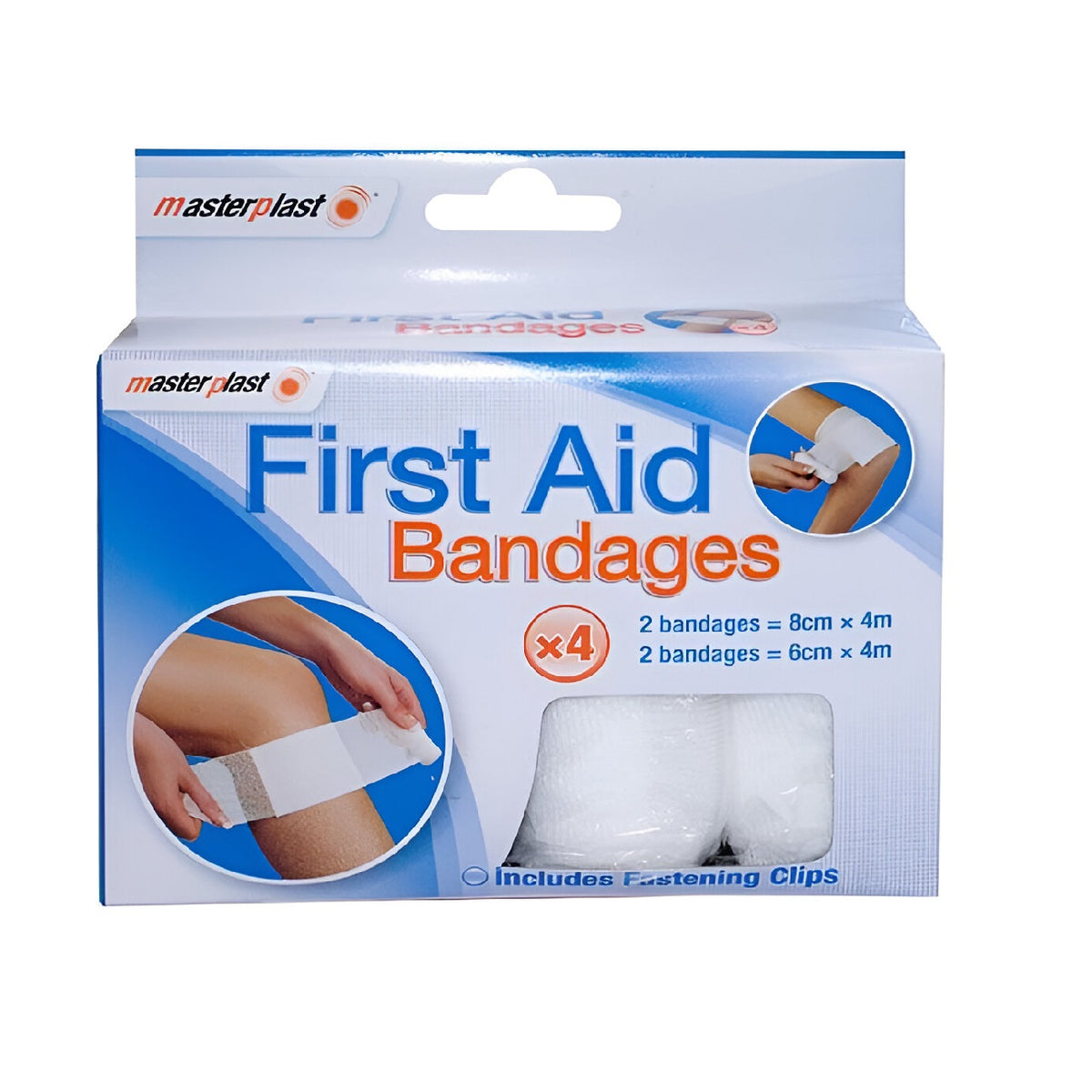 151 Masterplast First Aid Bandages White Pack of 4 MP019 | Includes Fastening Clips