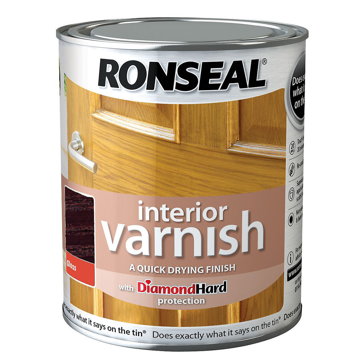 Ronseal Quick Dry Interior Varnish Gloss Finish Paint Walnut 750ml 36844 | With Diamond Hard Protection | Dries in 20-Minutes