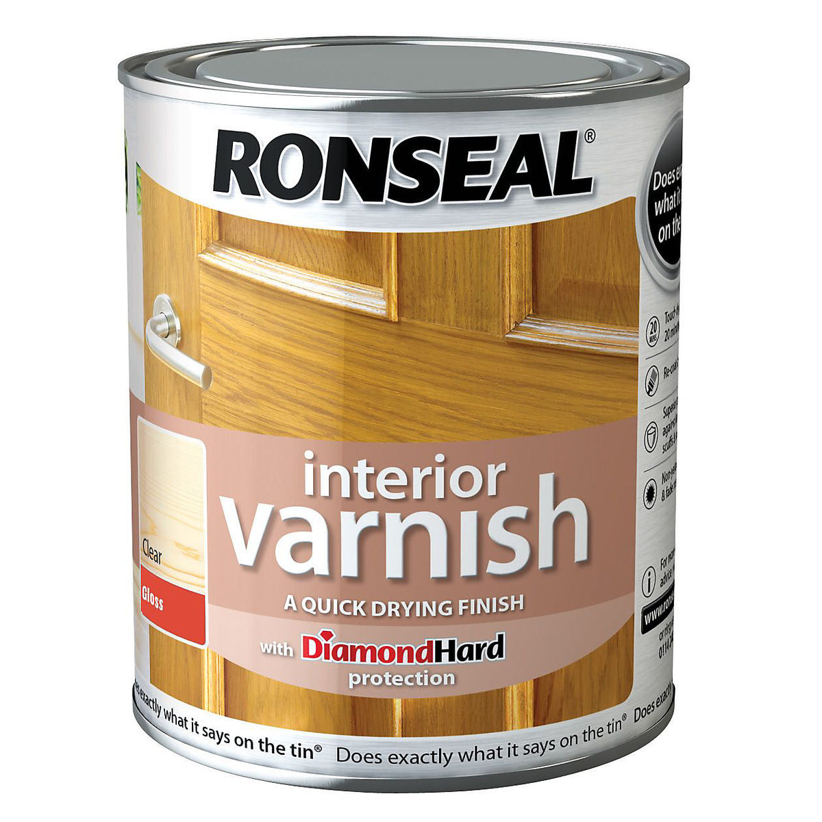Ronseal Quick Dry Interior Varnish Gloss Finish Paint Clear 250ml 36873 | With Diamond Hard Protection | Dries in 20-Minutes