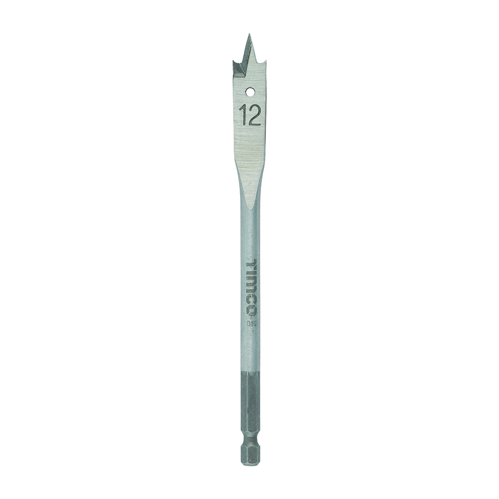 Timco Carbon Steel Flat Wood Bit Metallic Silver 12mm x 152mm FB12 | For Hardwood-Softwood and Man-made Board