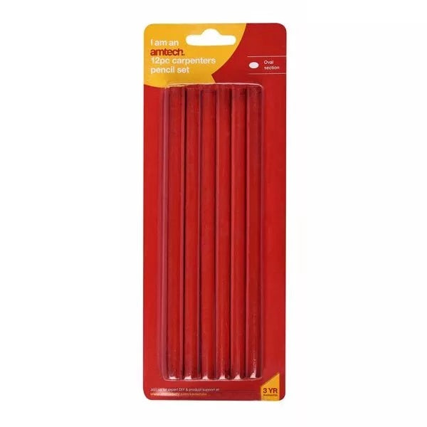 Amtech Carpenter Pencil Set Red 7-Inch Pack of 12 H2100