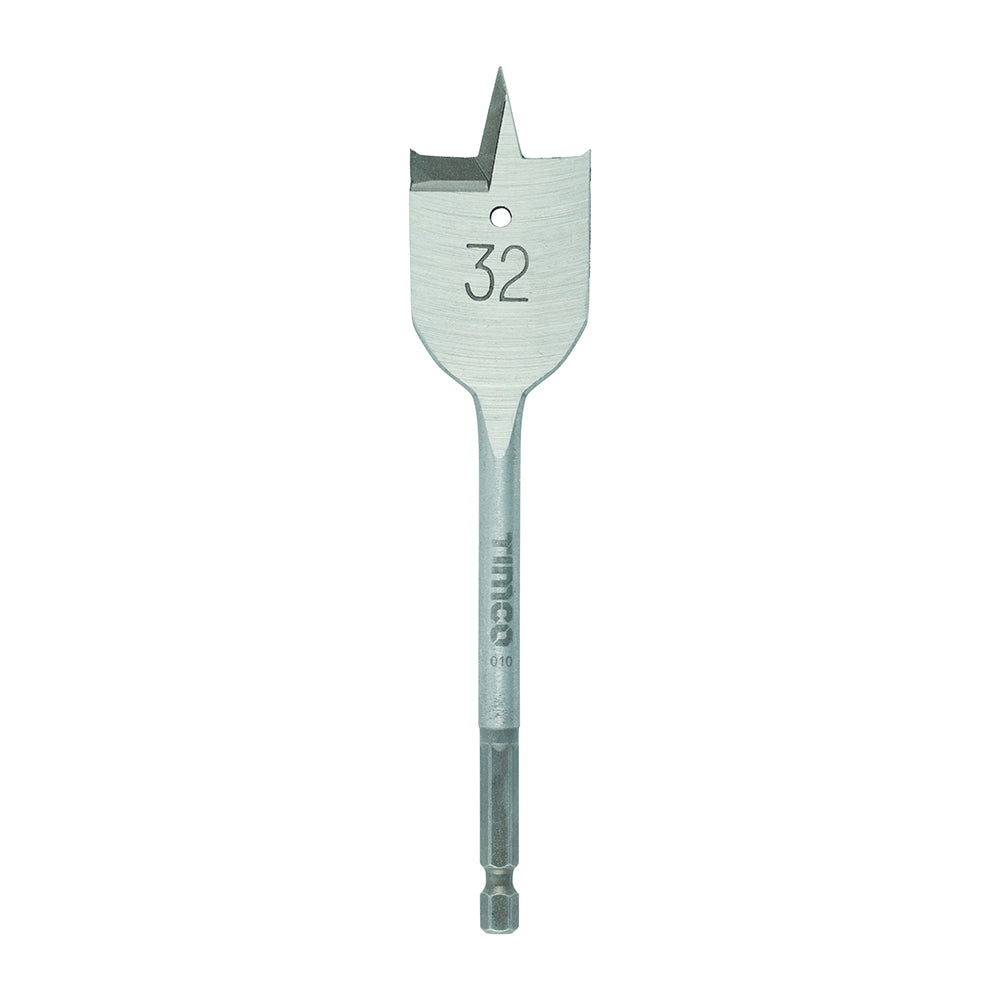 Timco Carbon Steel Flat Wood Bit Metallic Silver 32mm x 152mm FB32 | For Hardwood-Softwood and Man-made Board