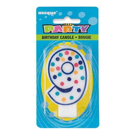 Unique Party Spotty Party Birthday Polka Dot Candle Number 9 Multicoloured 8cm 37309 | Suitable for Anniversaries and Other Special Occasions