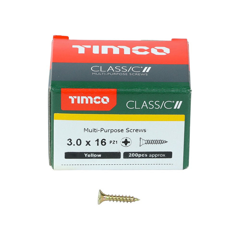 Timco Classic Multi-Purpose Double Countersunk Zinc Plated Screws Golden 3.0mm x 16mm Pack of 200 30016CLAF | Driver Bit Size - PZ1