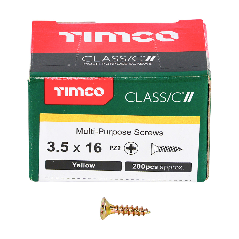 Timco Classic Multi-Purpose Double Countersunk Zinc Plated Screws Golden 3.5mm x 16mm Pack of 200 35016CLAF | Driver Bit Size - PZ2