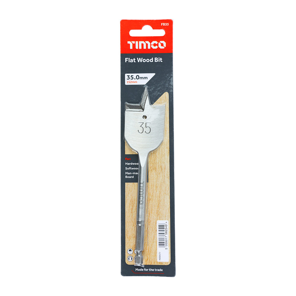 Timco Carbon Steel Flat Wood Bit Metallic Silver 35mm x 152mm FB35 | For Hardwood-Softwood and Man-made Board