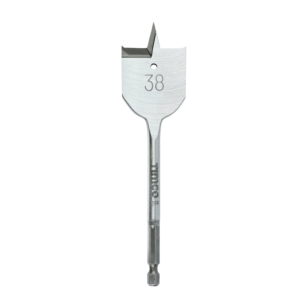 Timco Carbon Steel Flat Wood Bit Metallic Silver 38mm x 152mm FB38 | For Hardwood-Softwood and Man-made Board