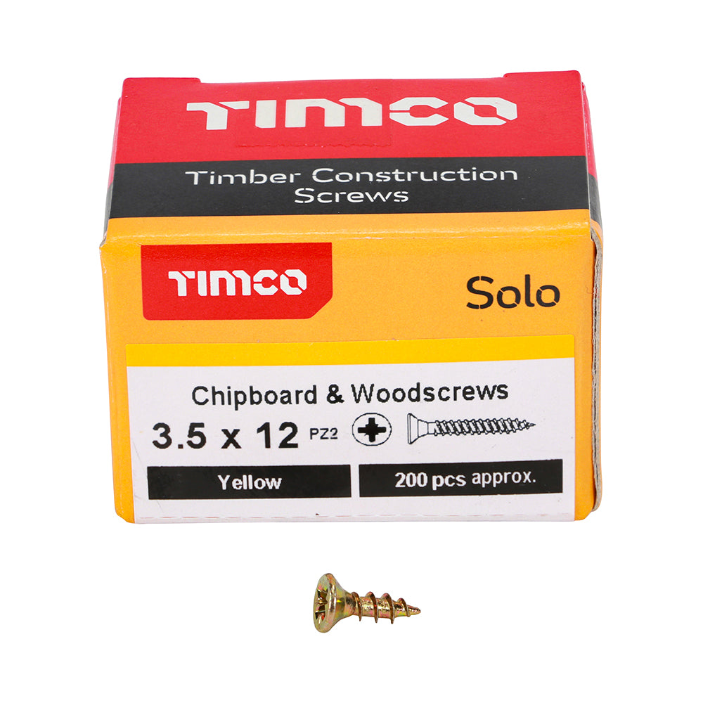 Timco Solo Zinc Plzted PZ Double Countersunk Chipboard and Woodscrews Golden 3.5mm x 12mm Pack of 200 35012SOLOC