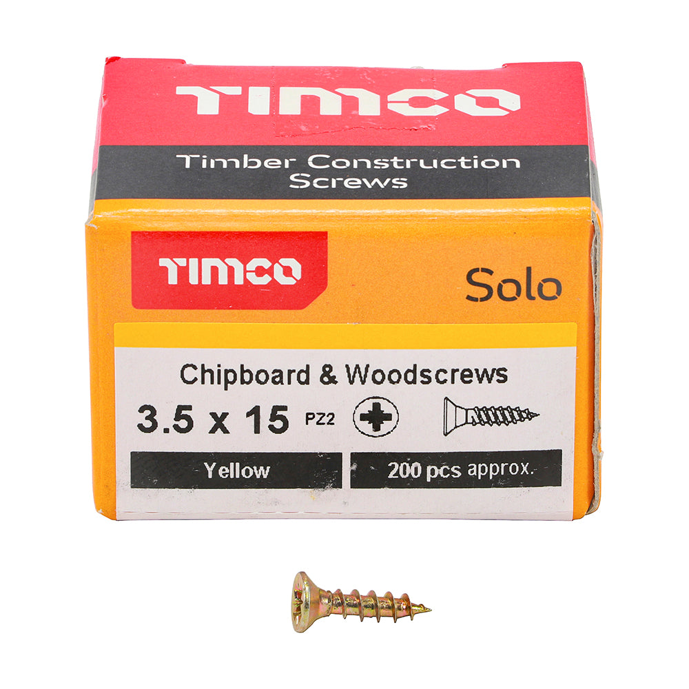 Timco Solo Zinc Plzted PZ Double Countersunk Chipboard and Woodscrews Golden 3.5mm x 15mm Pack of 200 35015SOLOC