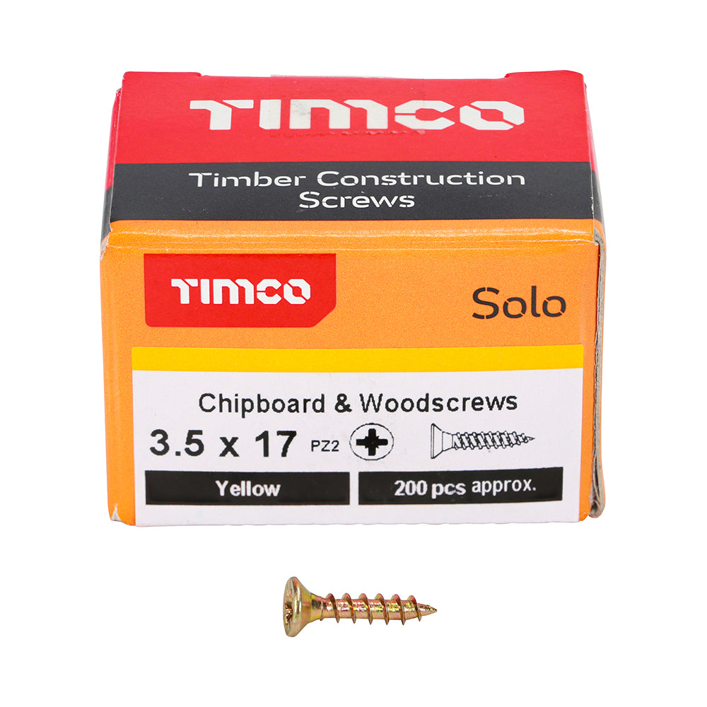 Timco Solo Zinc Plzted PZ Double Countersunk Chipboard and Woodscrews Golden 3.5mm x 17mm Pack of 200 35017SOLOC