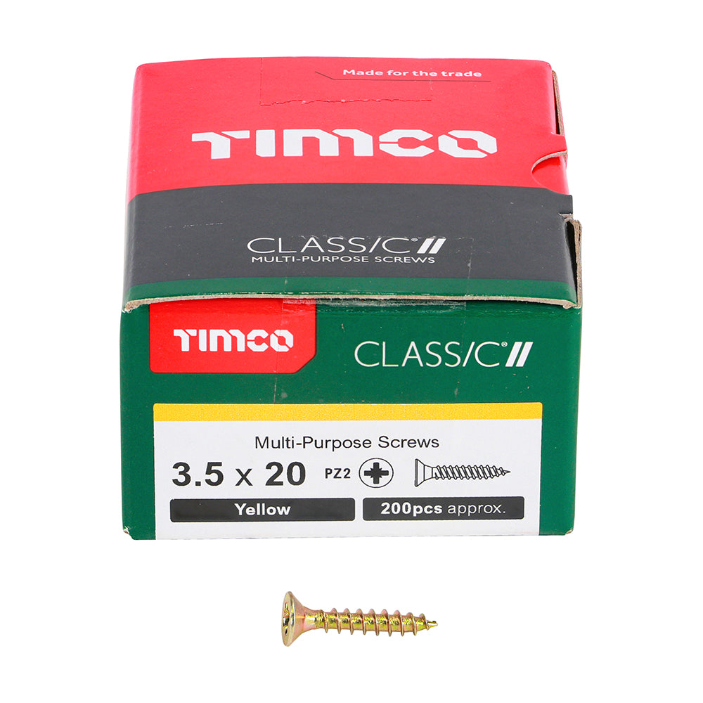 Timco Classic Multi-Purpose Double Countersunk Zinc Plated Screws Golden 3.5mm x 20mm Pack of 200 35020CLAF | Driver Bit Size - PZ2