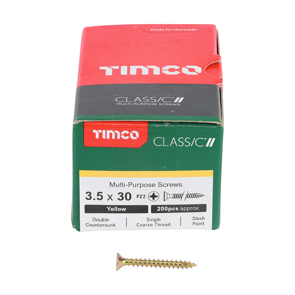Timco Classic Multi-Purpose Double Countersunk Zinc Plated Screws Golden 3.5mm x 30mm Pack of 200 35030CLAF | Driver Bit Size - PZ2