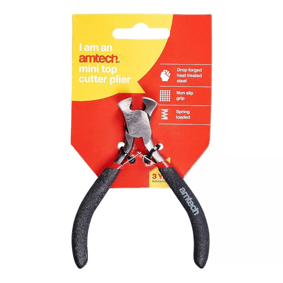 Amtech Mini Top Cutter Plier Silver and Black B3185 | Drop Forged Heat Treated Steel | Non Slip Grip | Spring Loaded