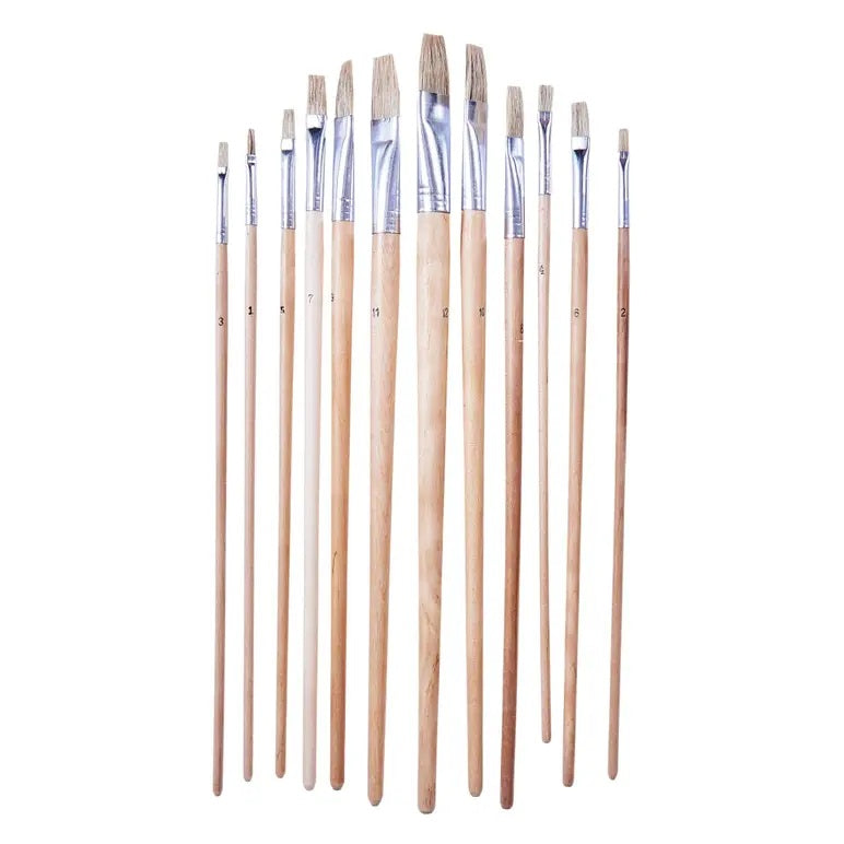 Amtech Flat Tip Art Paint Brush Set Assorted Pack of 12 S4145